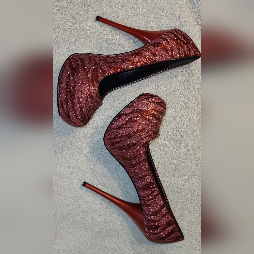 Pink and Red Sparkly Zebra Heels